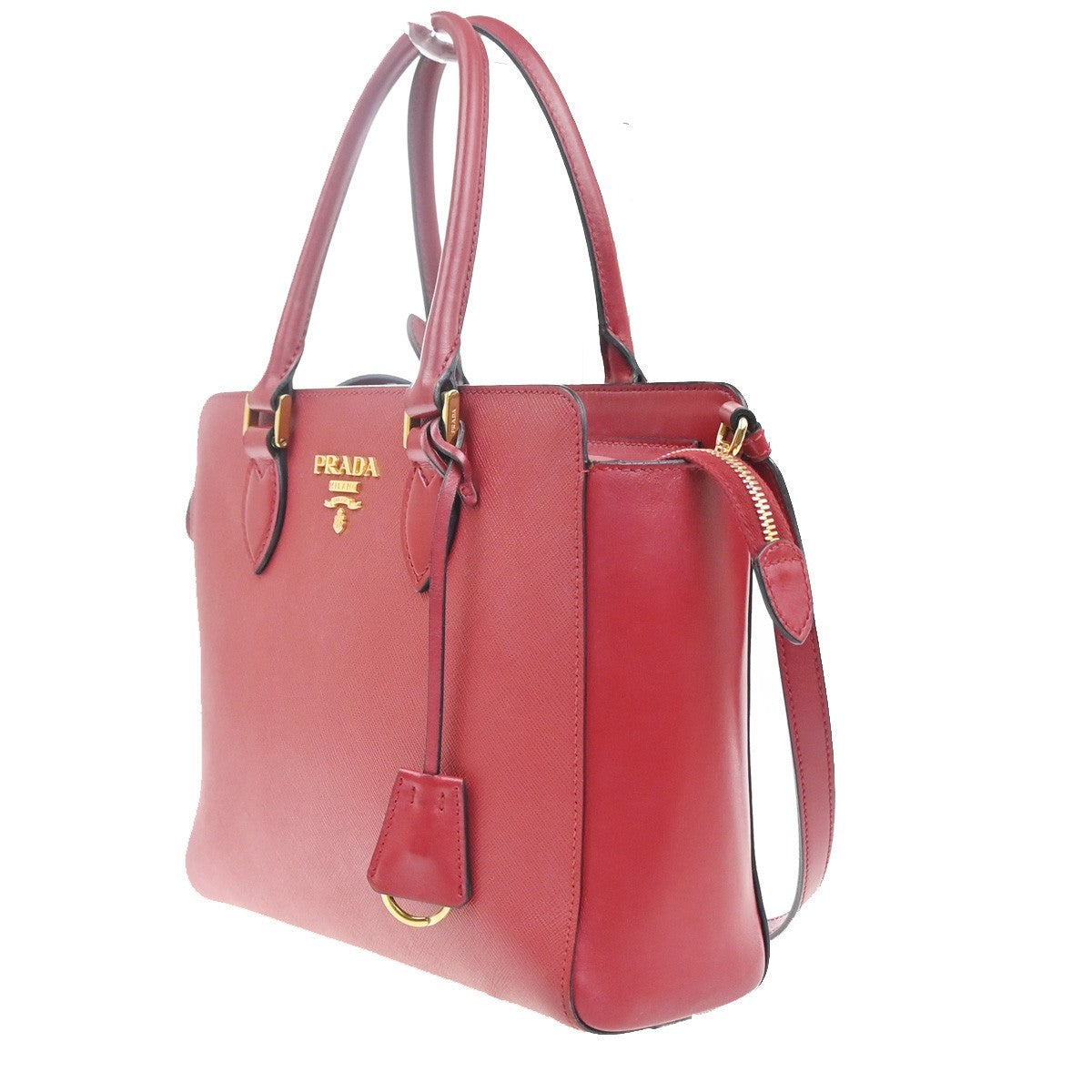 PRADA Galleria Logo 2way Shoulder Hand Bag Saffiano Leather Red GHW 11KC716