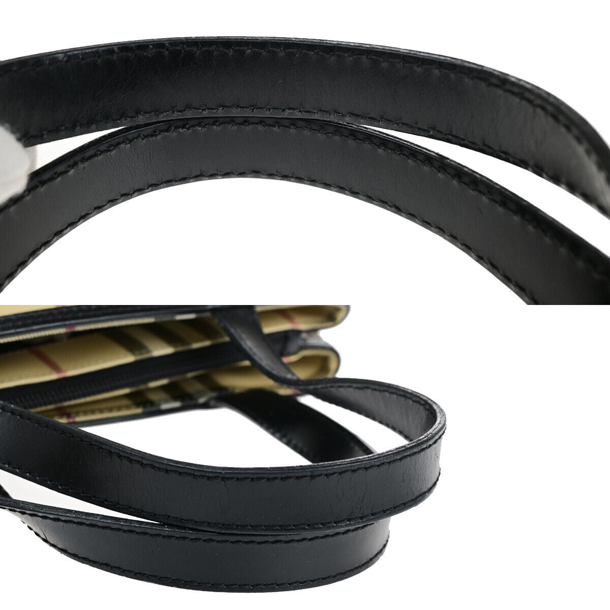 BURBERRY Logo Hand Shoulder Bag Nova Check Leather Black Beige SHW Italy 69SJ215