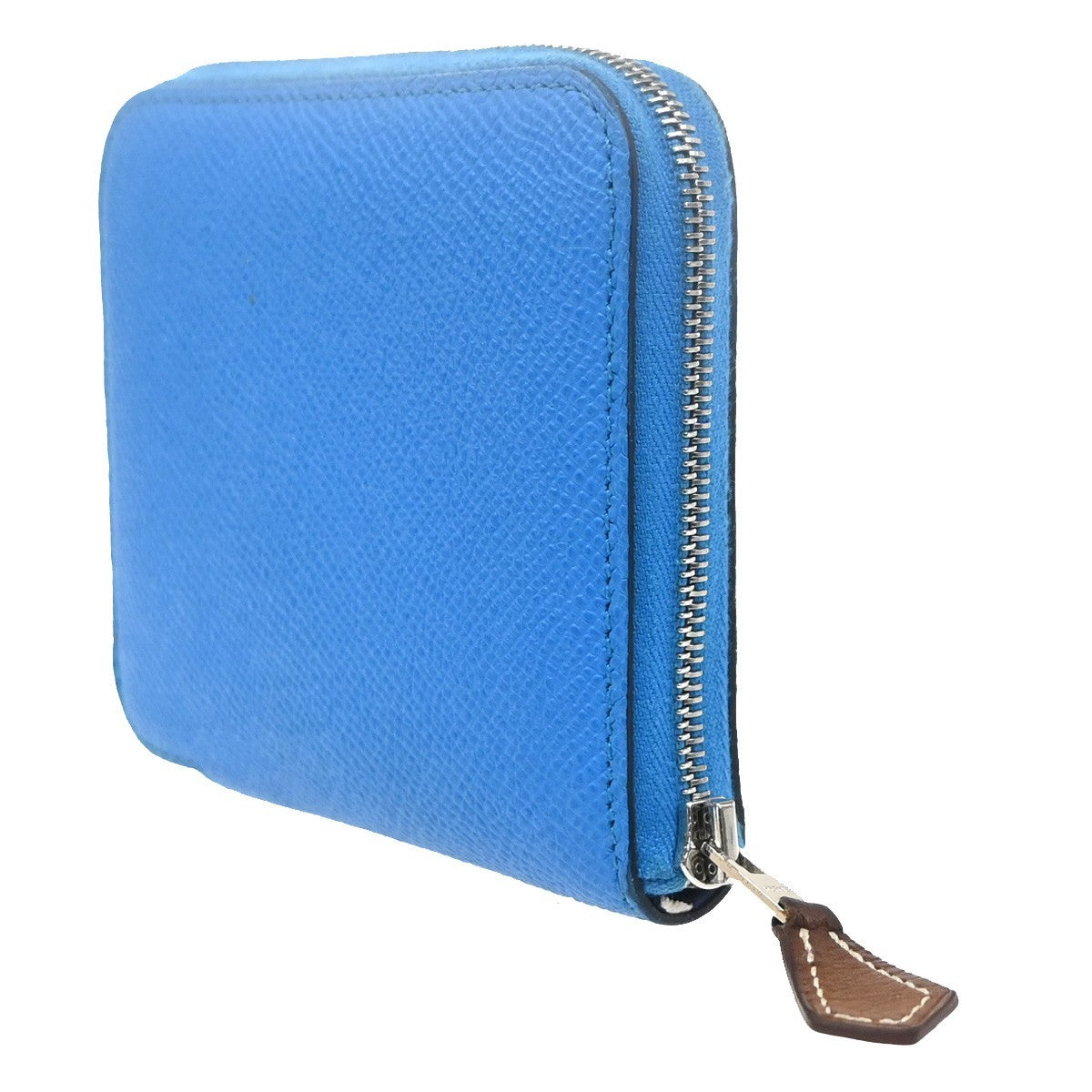 HERMES Logo Azap Zip Around Wallet Silk In Epson Leather Blue SHW France 80RL942