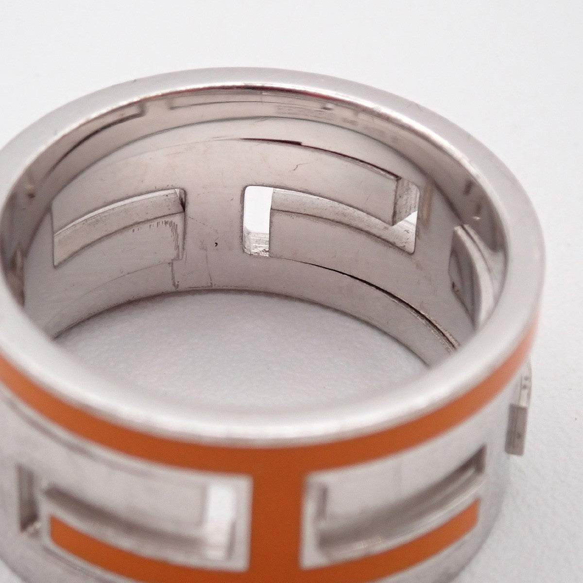 HERMES Logo Move H Ring Size 51 US 6 /JP 11 Silver 925 Orange 36RL571