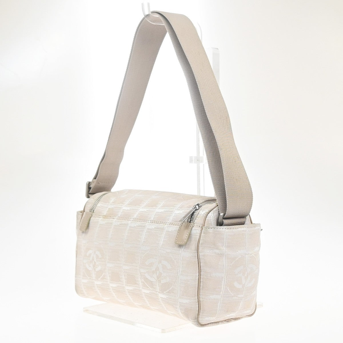 CHANEL CC New Travel Line Shoulder Bag Jacquard Canvas Leather BE SHW 62MA443