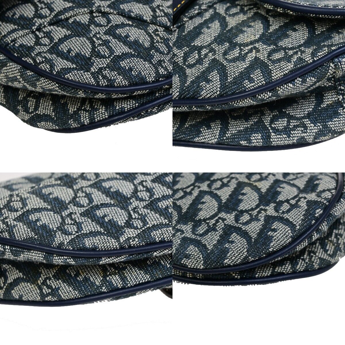 CHRISTIAN DIOR Trotter Saddle Shoulder Bag Canvas Leather Navy Blue 332RF225