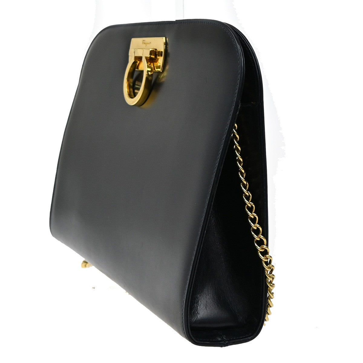 SALVATORE FERRAGAMO Gancini 2Way Chain Shoulder Clutch Bag Leather Blue 38YH750