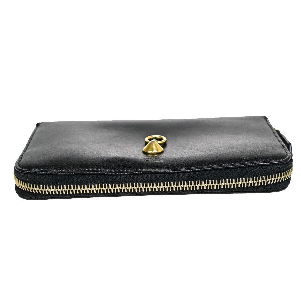 FENDI By The Way Logo Long Zip Around Wallet Purse Leather Black Italy 67EB039