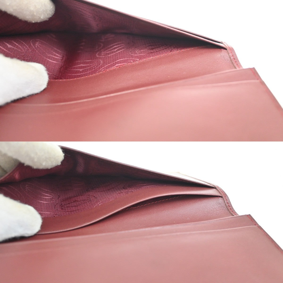 MUST DE CARTIER 2C Logo Bifold Long Wallet Purse Leather Red GHW 01KD061