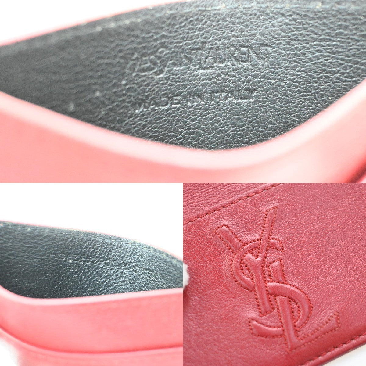 YVES SAINT LAURENT YSL Logo Card Case Wallet Leather Red Made in Italy 63KB290