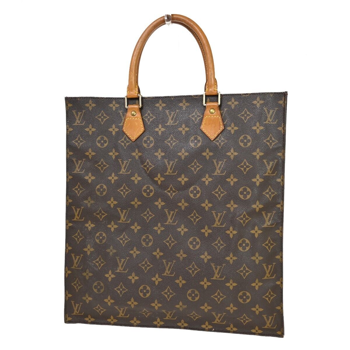 LOUIS VUITTON Logo Sac Plat Hand Tote Bag Monogram Leather Brown M51140 33HB671