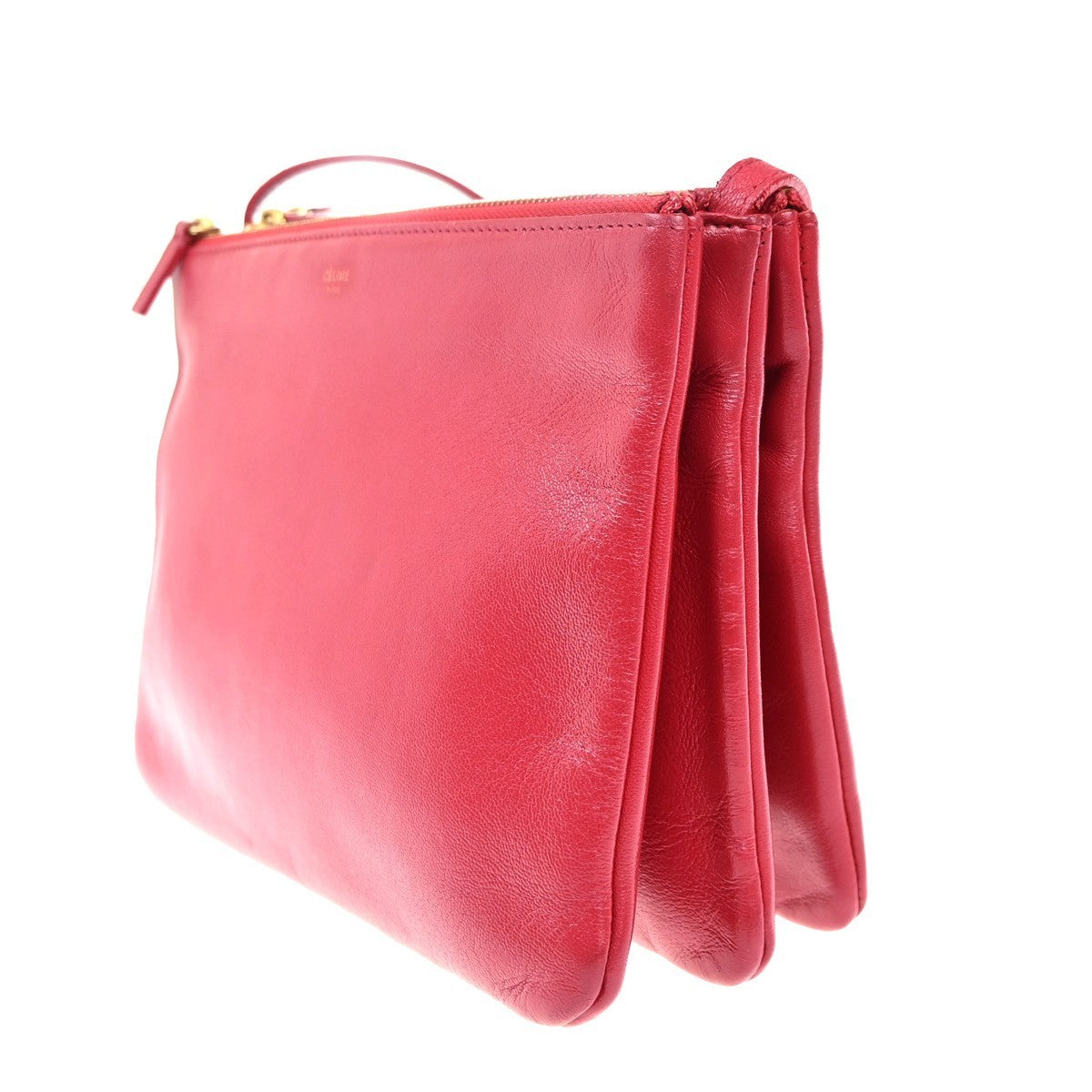 CELINE Logo Trio Small Crossbody Shoulder Bag Leather Red Italy GHW 32MA305