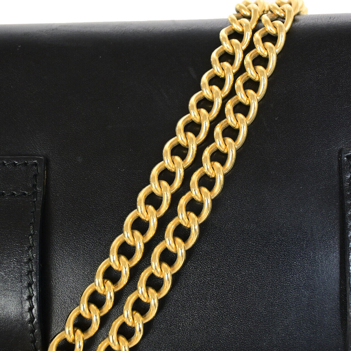 SALVATORE FERRAGAMO MIni Chain Shoulder Bam Bag Embossing Leather GHW 67SJ078