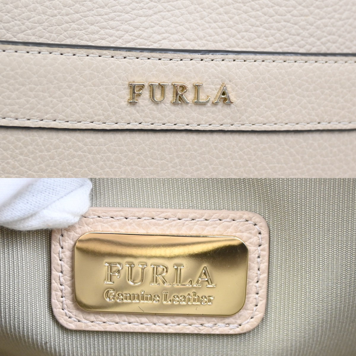 FURLA Logo Crossbody Shoulder Hand Bag Leather Beige GHW 08YH853