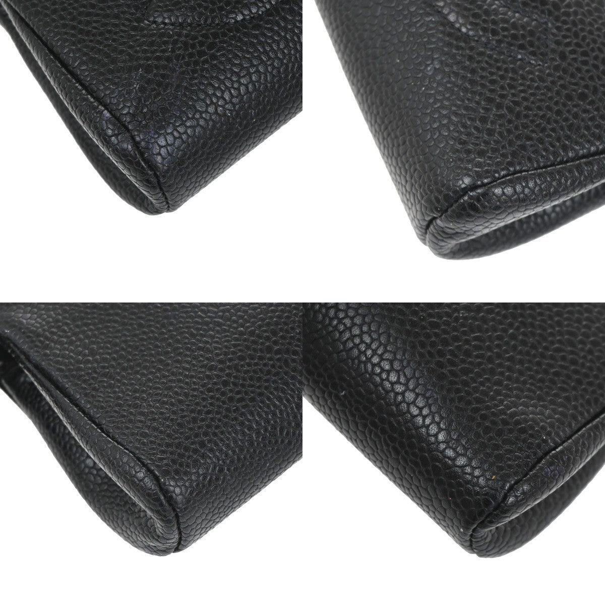 CHANEL CC Pouch Grained Calfskin Leather Black Gold Italy 34TA373