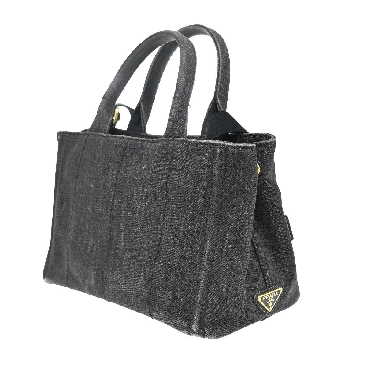 PRADA Logo Canapa 2Way Shoulder Hand Bag Canvas Leather Black GHW 77KP370