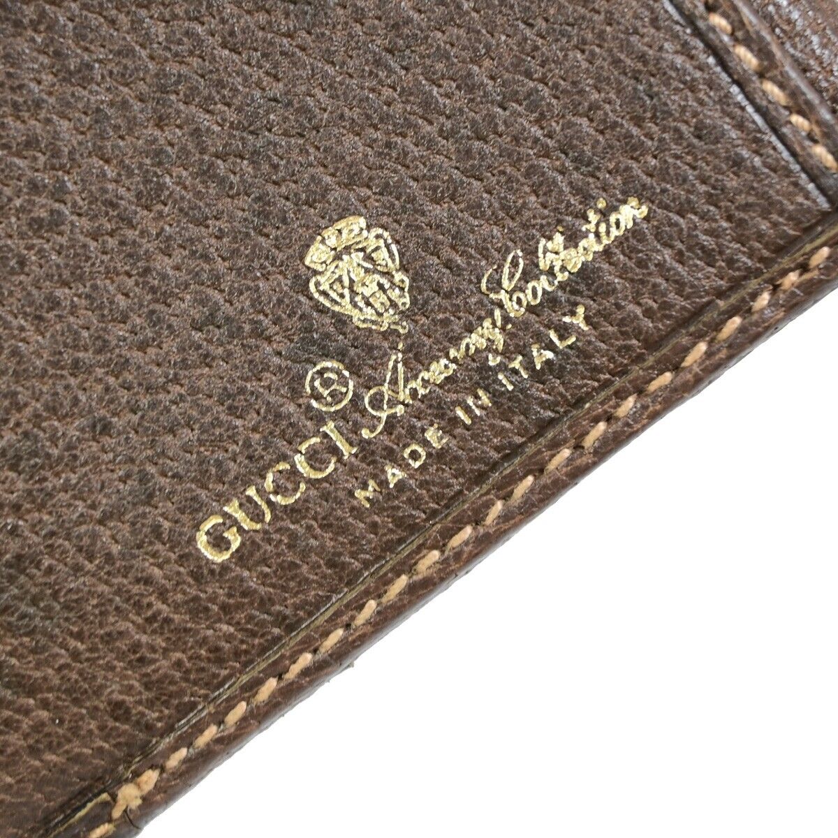 GUCCI Logo Sherry GG Pattern Bifold Wallet Purse PVC Leather Brown Gold 09YE955