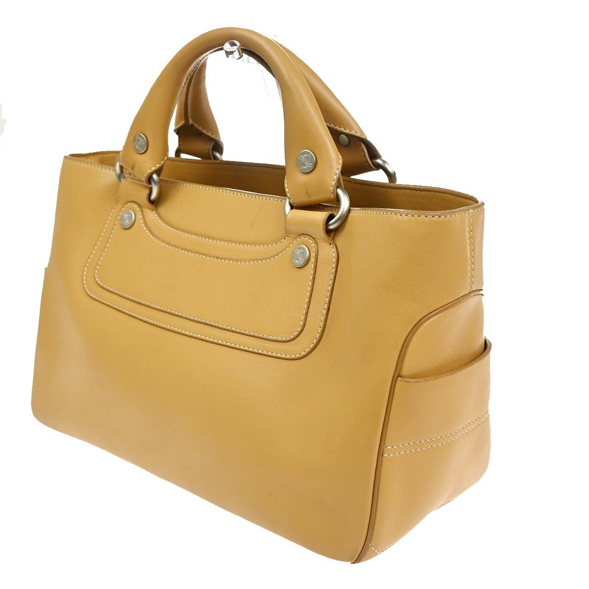 CELINE Logo Macadam Boogie Hand Tote Bag Leather Beige SHW Italy 62KC970