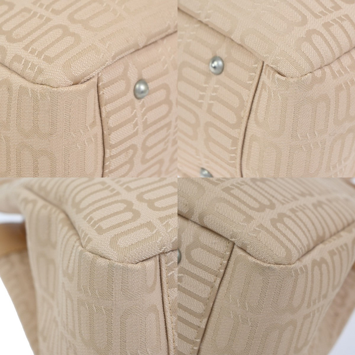 BALENCIAGA Logo BB Pattern Hand Tote Bag Canvas Leather Beige SHW 09CA910