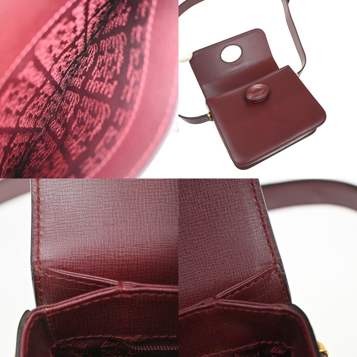 MUST DE CARTIER 2C Logo Shoulder Bag Leather Bordeaux Red GHW Italy 34EG398