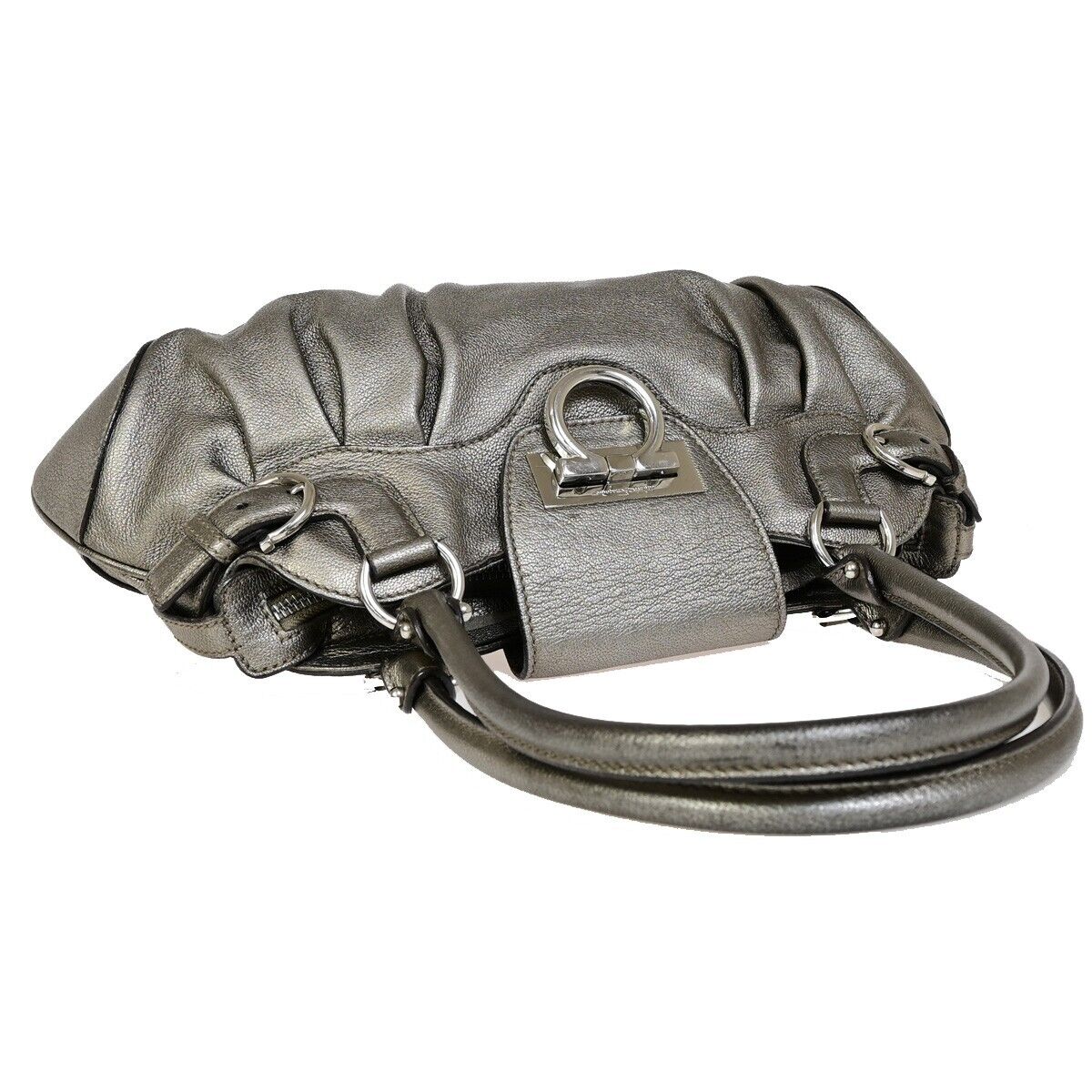 SALVATORE FERRAGAMO Logo Marisa Gancini Shoulder Bag Leather Gray Italy 60EC671