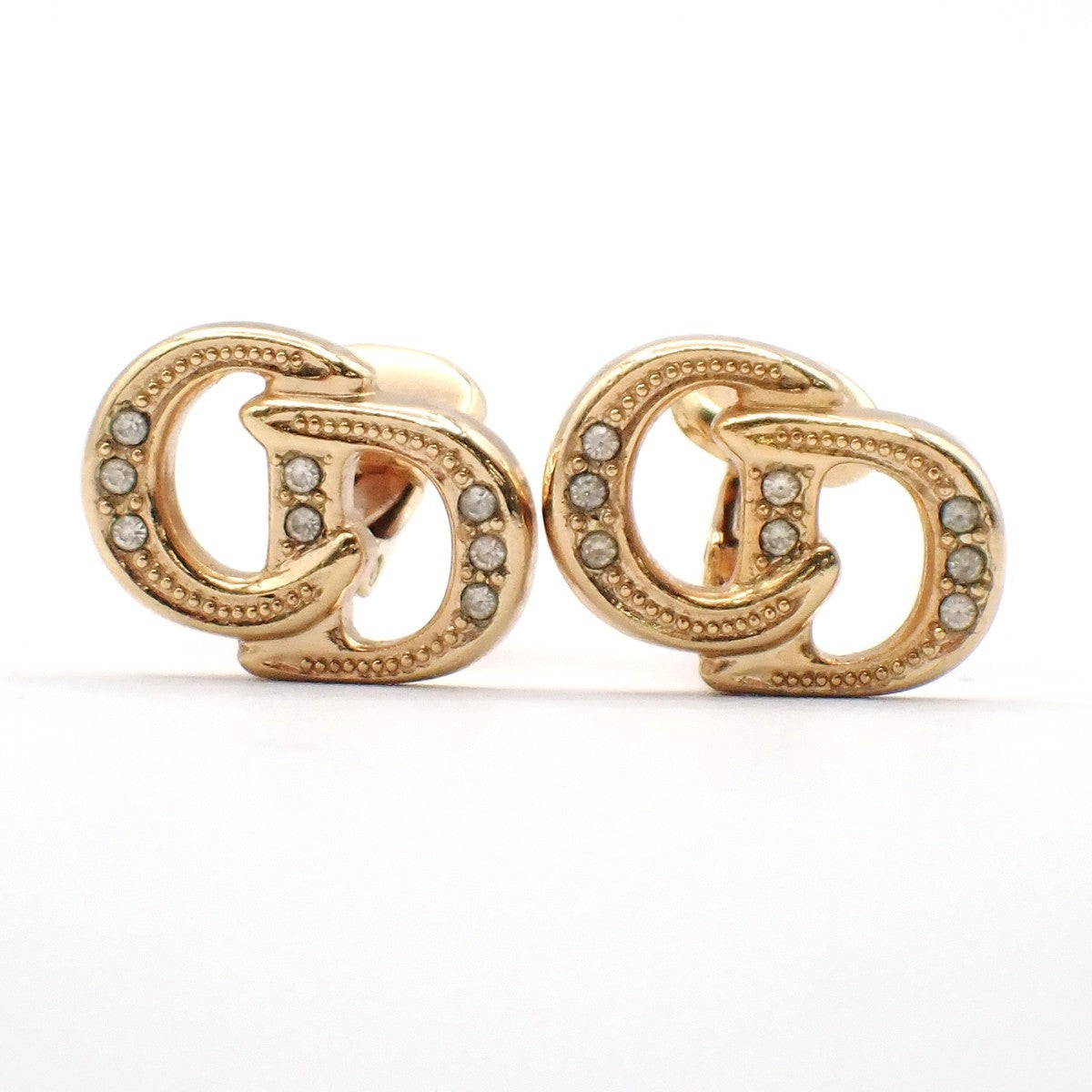 CHRISTAIAN DIOR CD Logo Rhinestone Clip On Earrings Gold Germany 01RL902