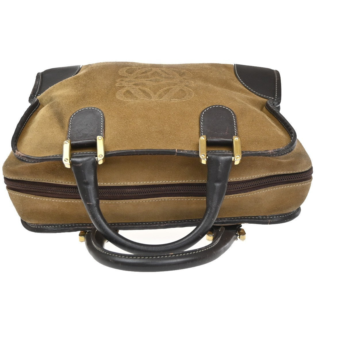 LOEWE Logo Anagram Amazona 32 Hand Bag Suede Leather Beige GHW Spain 38MA556