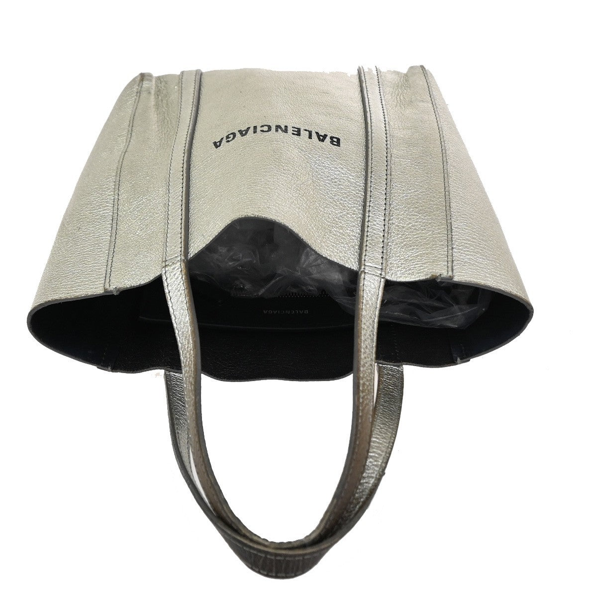 26.Live BALENCIAGA Logo Everyday Tote Hand Bag Leather Silver SHW 09CA906