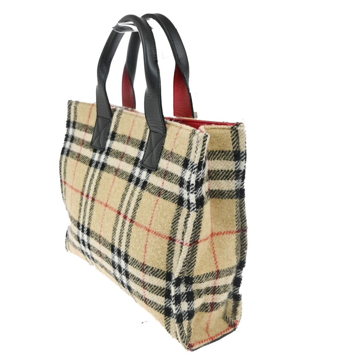 Burberrys Blue Label Nova Check Hand Tote Bag Wool Leather Beige Japan 62MA153