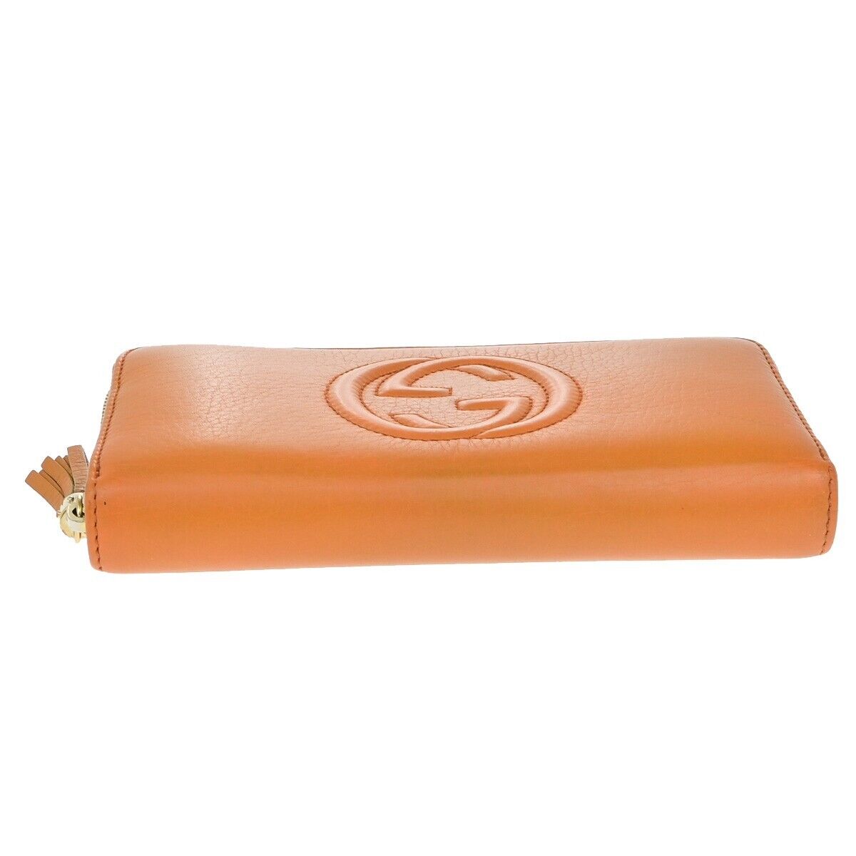 GUCCI Logo Interlocking GG Tassel Long Zipper Wallet Leather Orange GHW 38ED996