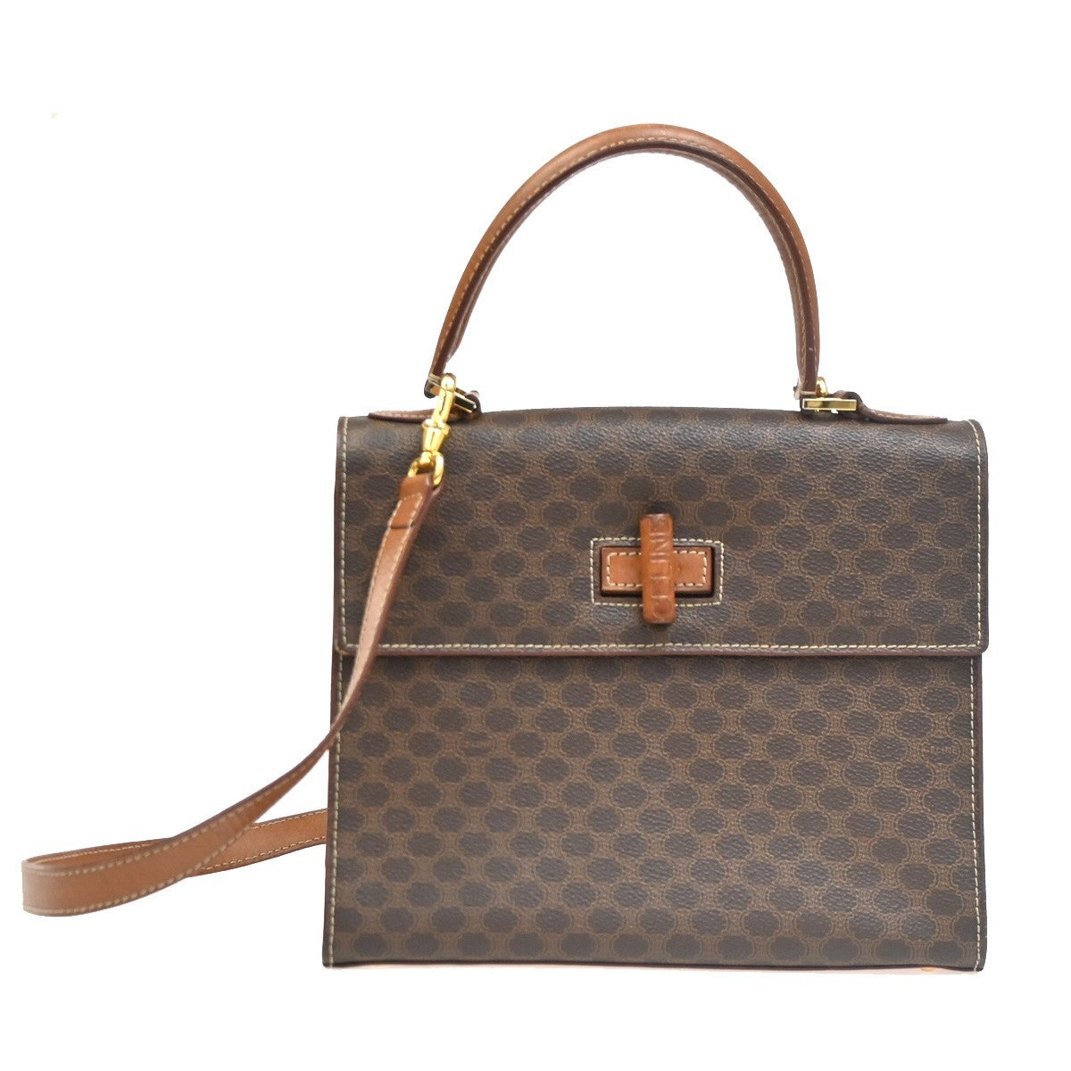 CELINE Macadam 2Way Shoulder Hand Bag PVC Leather Brown Beige GHW Italy 37KC156