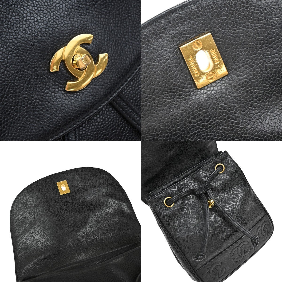 CHANEL Triple CC Chain Backpack Bag Grained Calfskin Leather BK VTG 870RF265