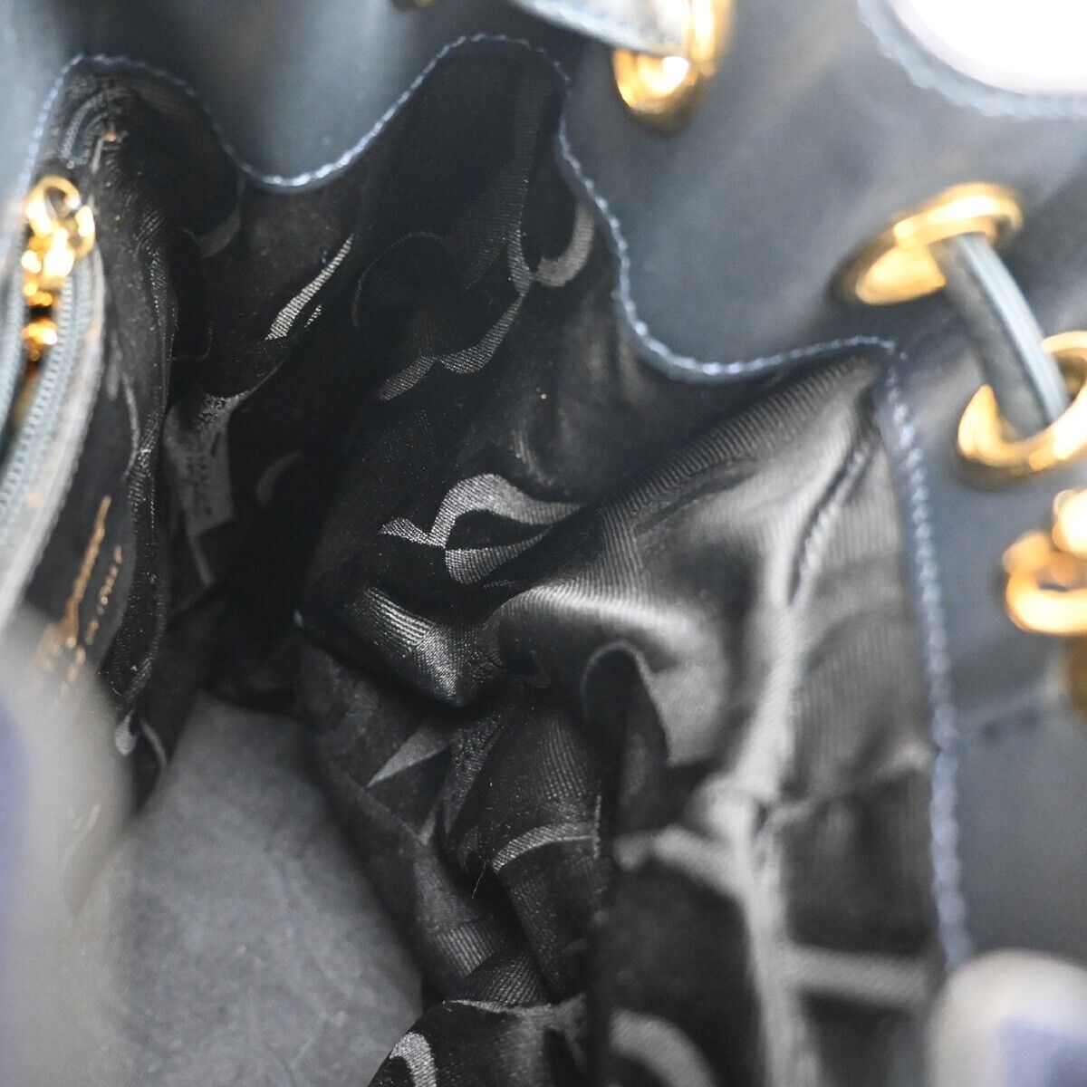 SALVATORE FERRAGAMO Vara Chain Backpack Bag Canvas Leather Navy Blue GHW 68YD430