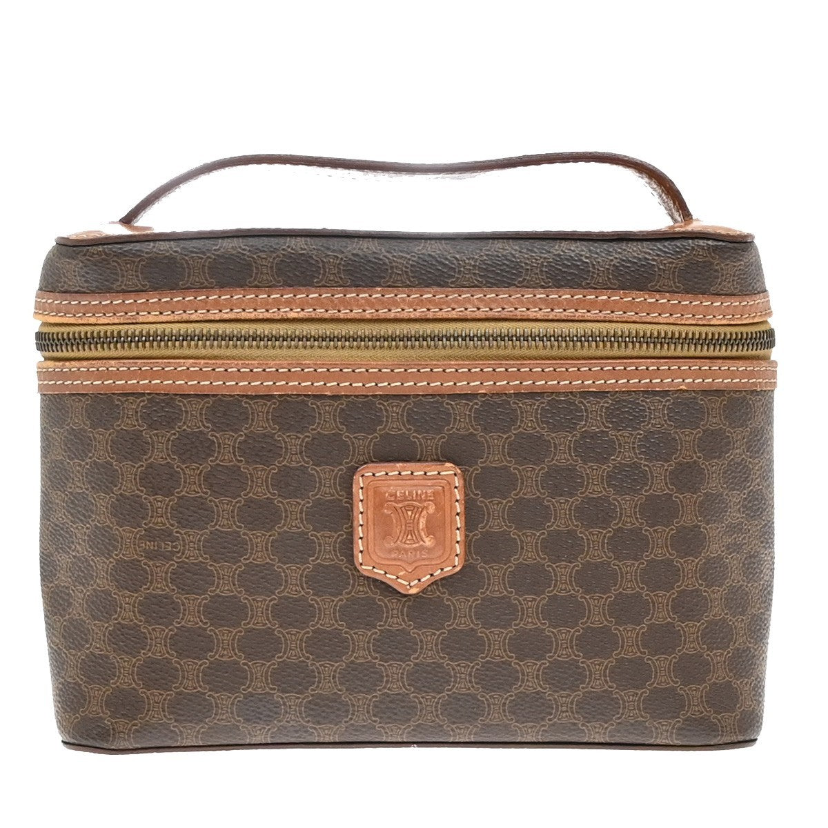 CELINE Logo Macadam Pattern Vanity Hand Bag PVC Leather Brown GHW Italy 63KP120