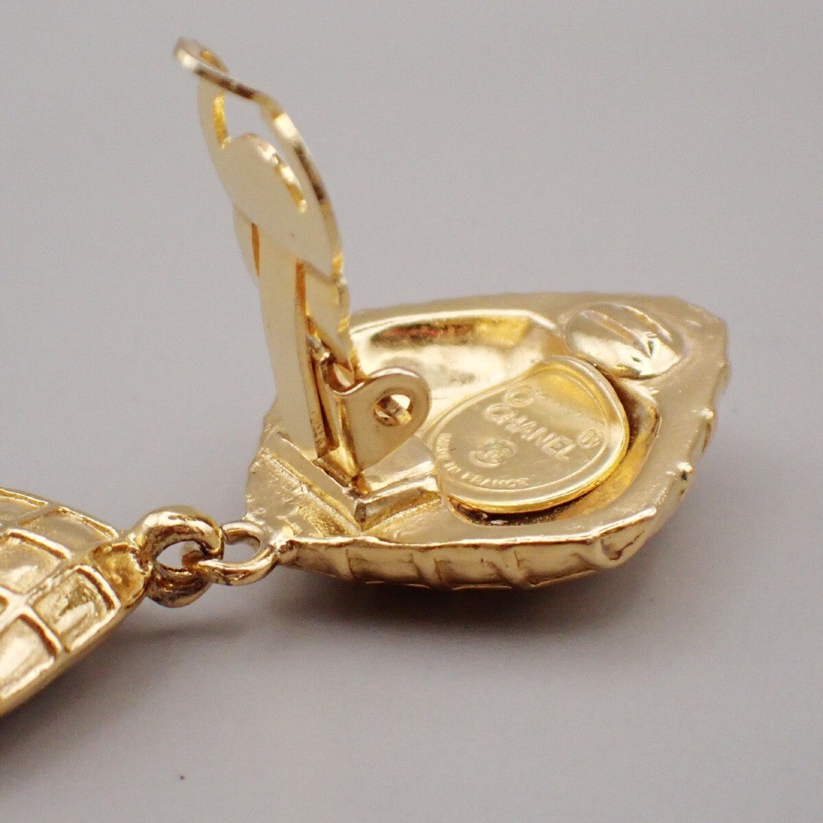 CHANEL Matelasse Diamond Shape Drop Earrings Rhinestone Clip-On Gold 73RL067