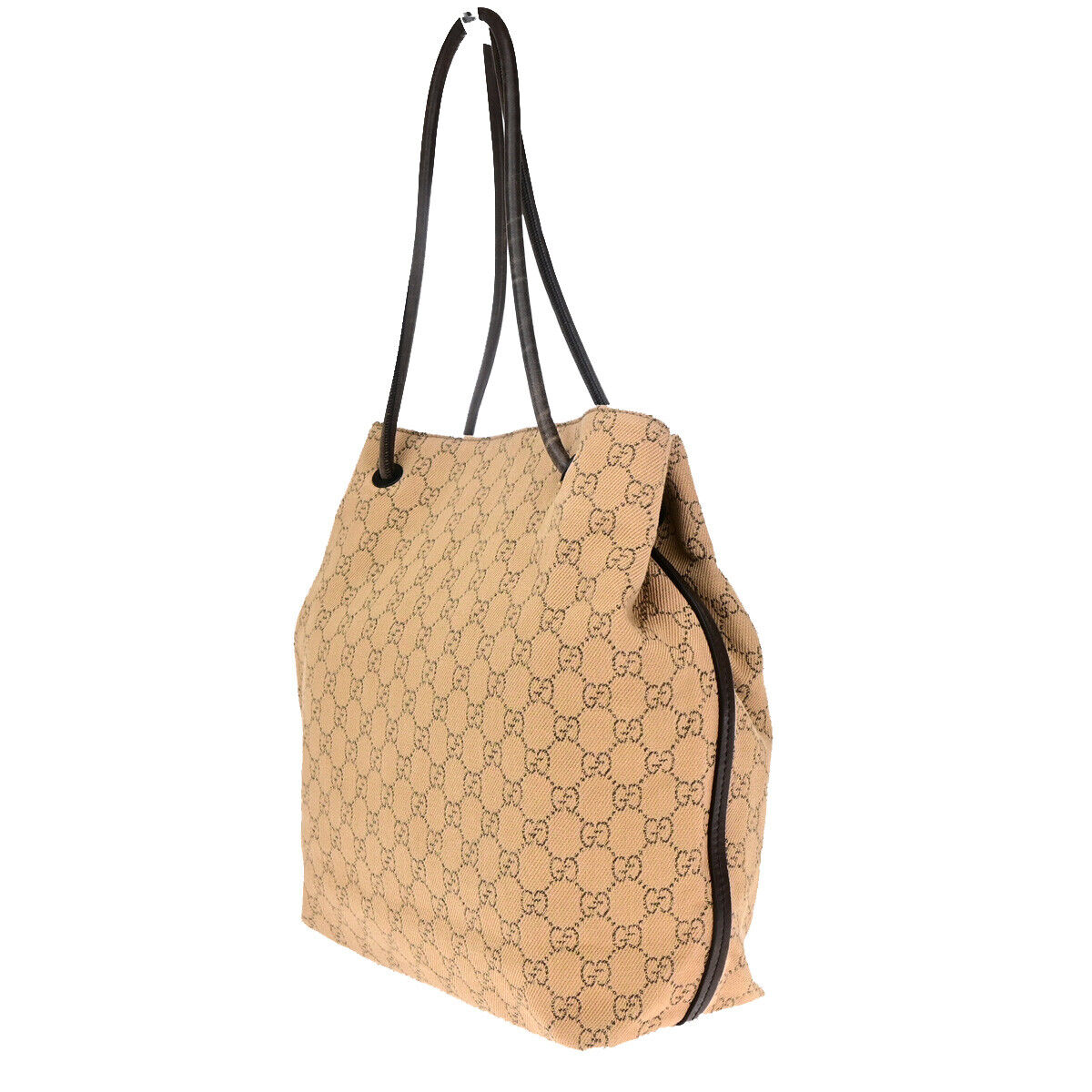 GUCCI Logo GG Pattern Shoulder Bag Canvas Leather Brown Made In Italy 60YF013