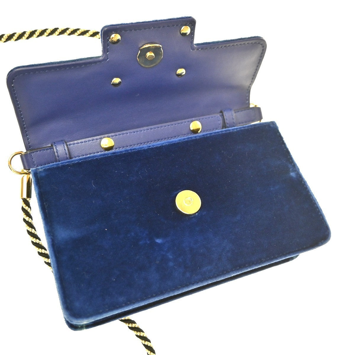 GUCCI Crystal G Logo Broadway Min Shoulder Bag Velvet Leather Blue GHW 16YH968