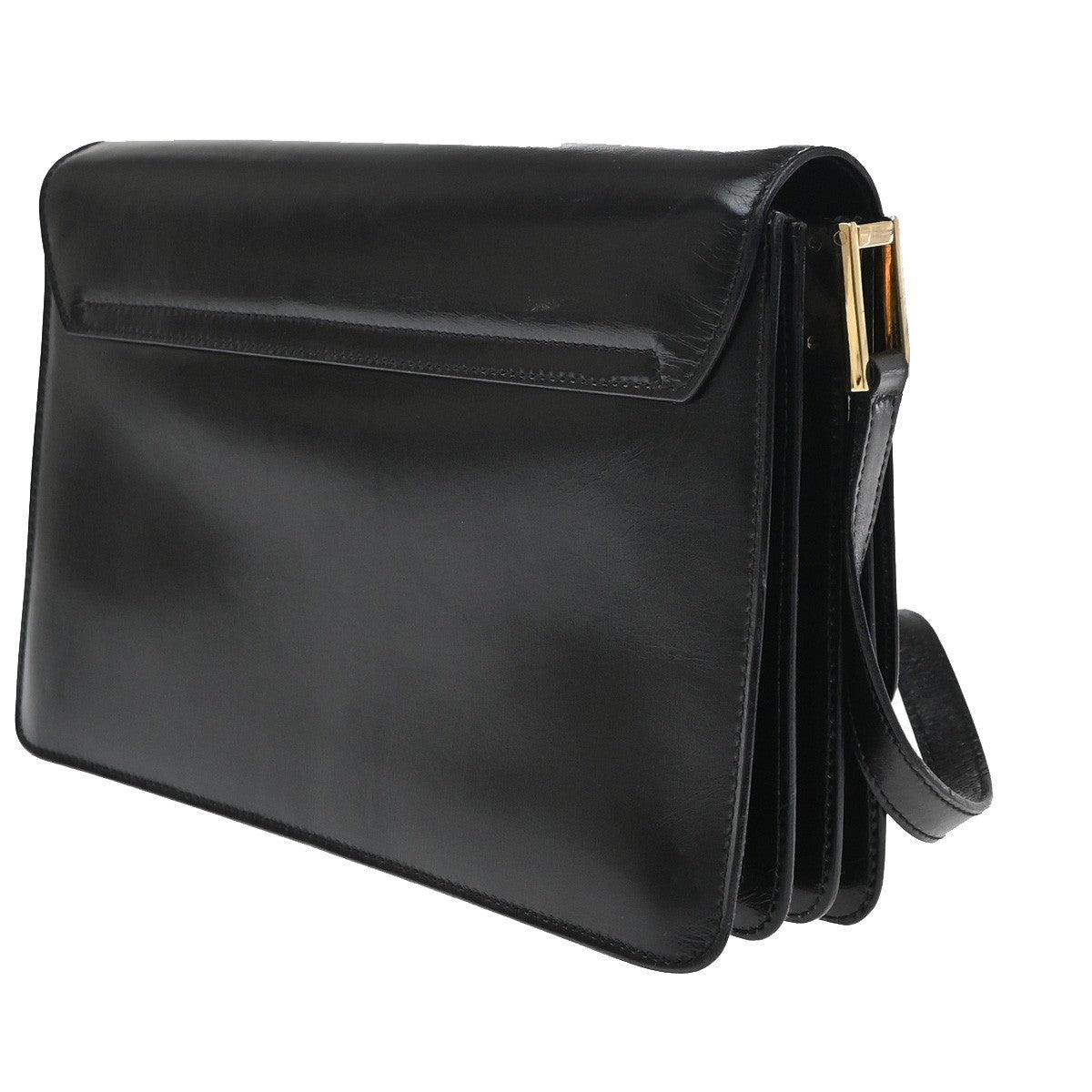 GUCCI LOGO Flap One Shoulder Hand Bag Leather Black GHW Italy 67KD073