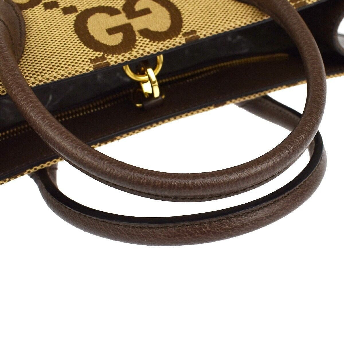 GUCCI Jumbo GG 2Wy Shoulder Hand Bag Canvas Leather Brown Gold Italy 641RC768