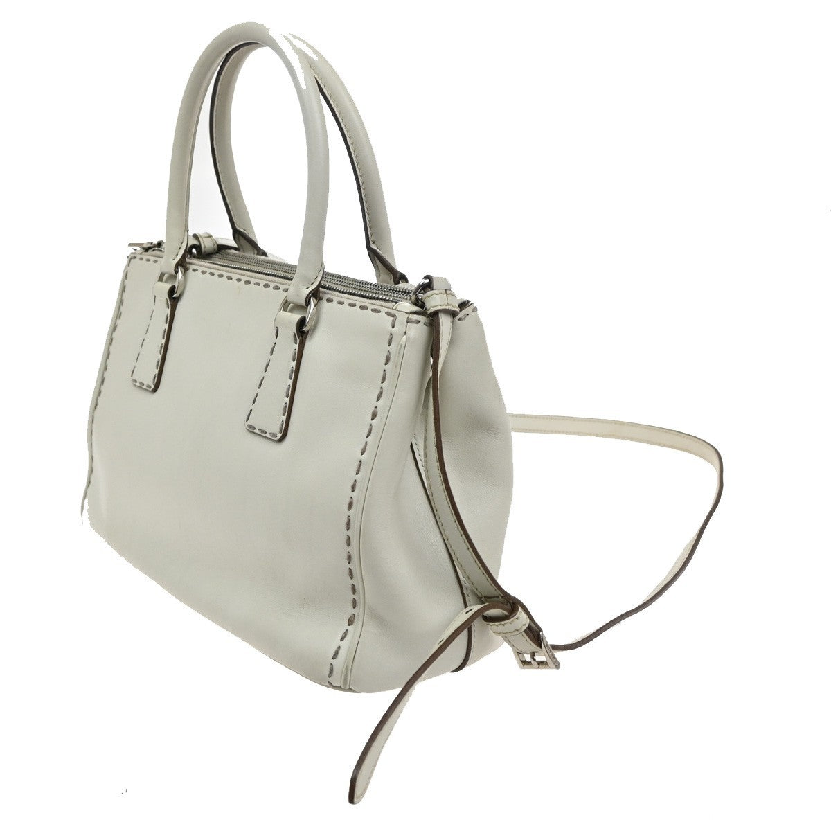 PRADA Galleria 2Way Shoulder Hand Bag Leather Suede White Italy 18CA397