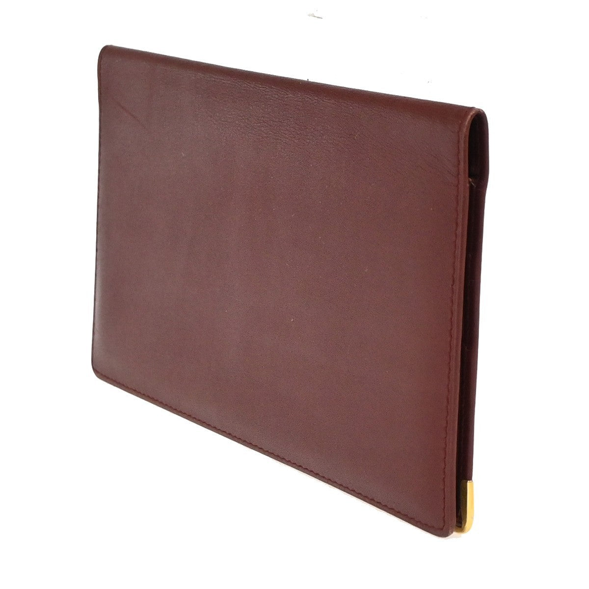 Cartier 2C Logo Bifold Long Wallet Purse Leather Bordeaux Gold Spain 08ZA228