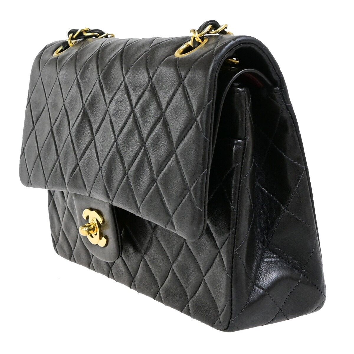 CHANEL CC Matelasse 25 Double Flap Chain Shoulder Bag Leather Black GHW 846RK718