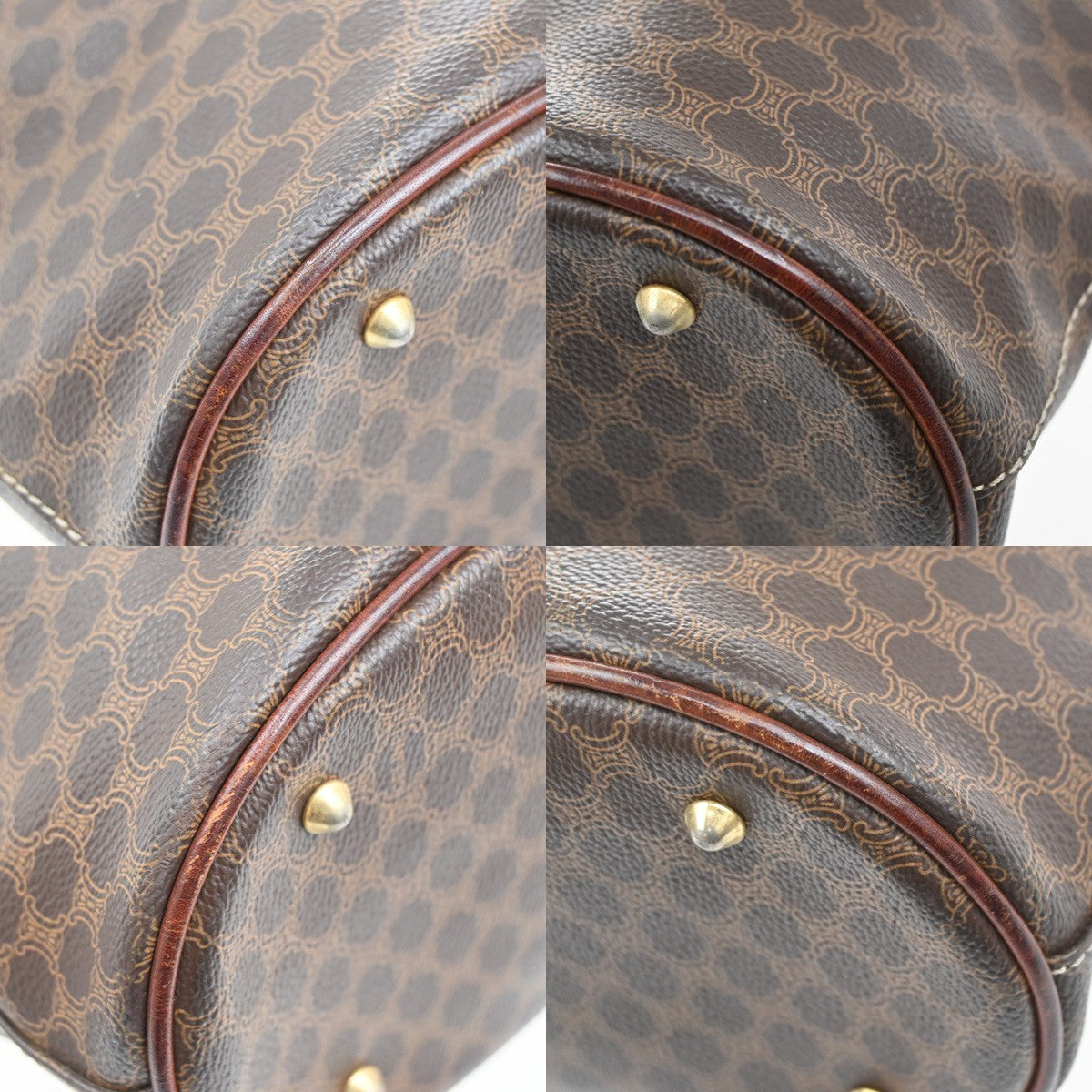 CELINE Logo Macadam Pattern Shoulder Bag PVC Leather Brown Italy Gold 04FC142