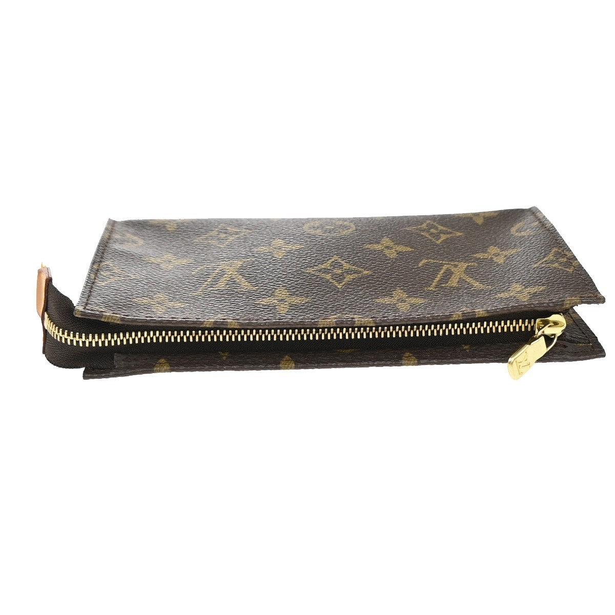 LOUIS VUITTON LV Logo Bucket PM Pouch Bag Monogram Leather Brown Gold 63KB401