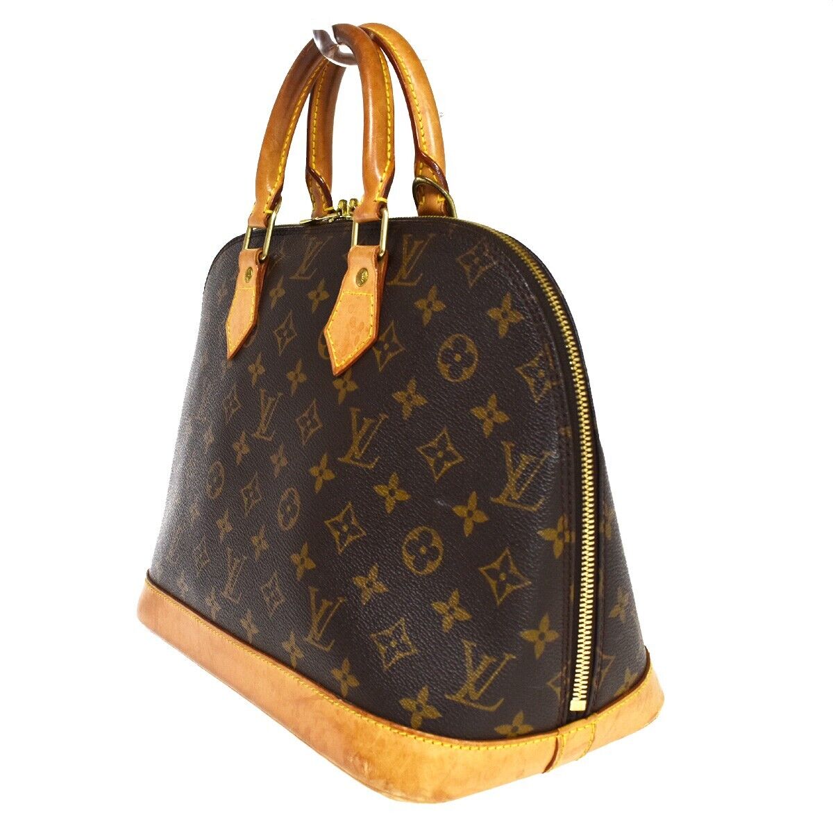 LOUIS VUITTON LV Logo Alma Hand Bag Monogram Leather Brown France M51130 83EA822