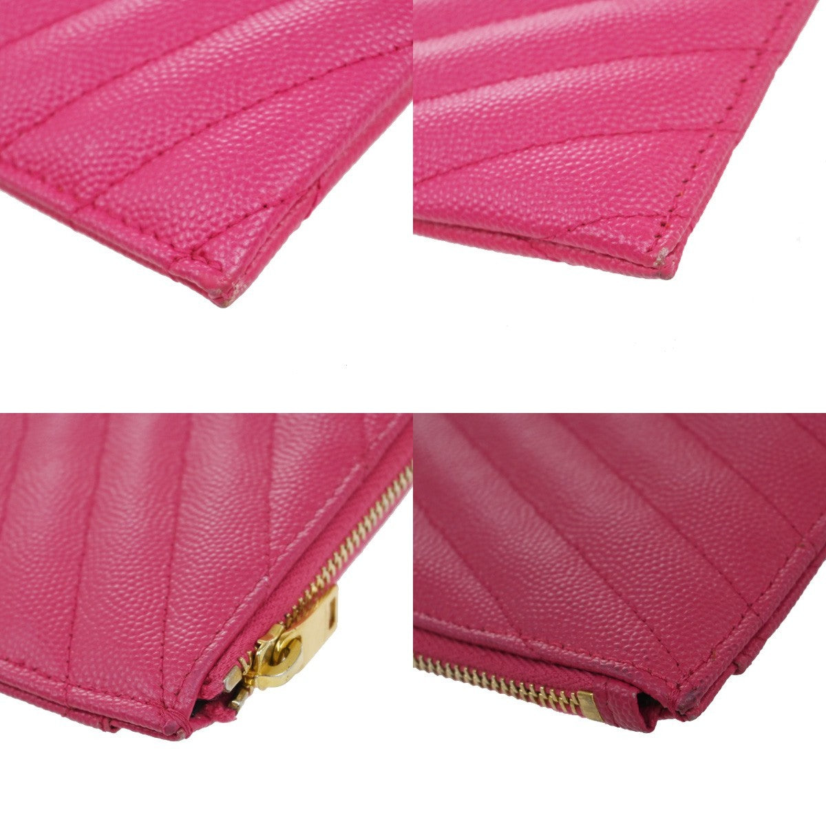 SAINT LAURENT Grain De Poudre Chevron Monogram Bill Pouch Bag Leather PK 86RF725