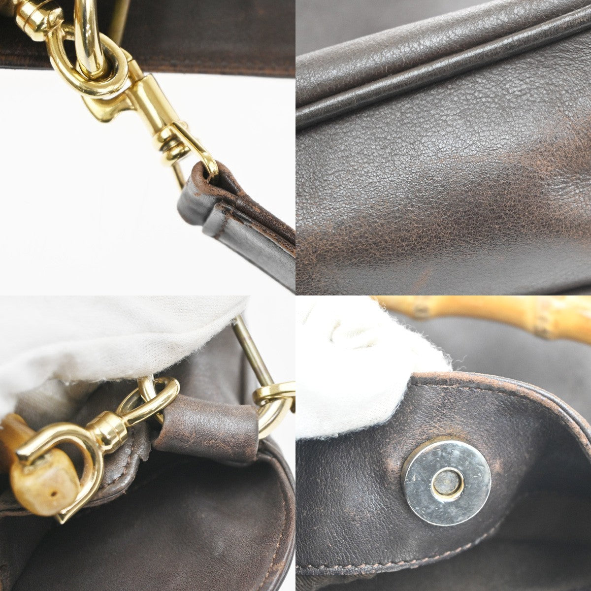 GUCCI Logo Bamboo Handle 2way Shoulder Bag Leather Brown GHW Italy 67KC940