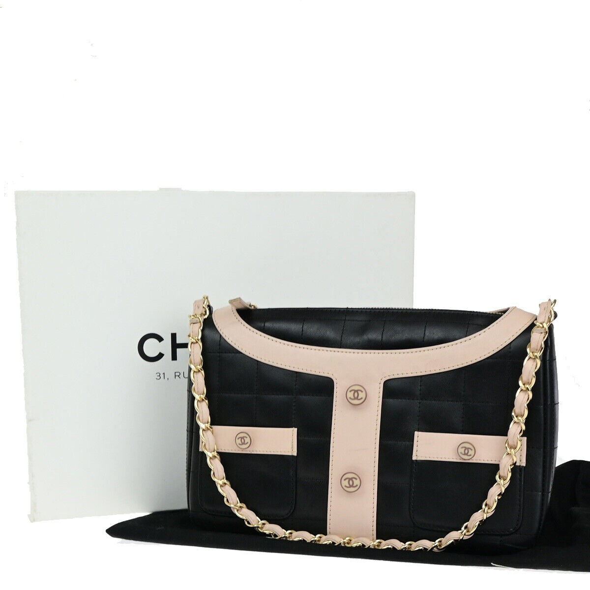 CHANEL CC Girl Jacket Motif Chocolate Bar Chain Shoulder Bag Leather BK 865RK055