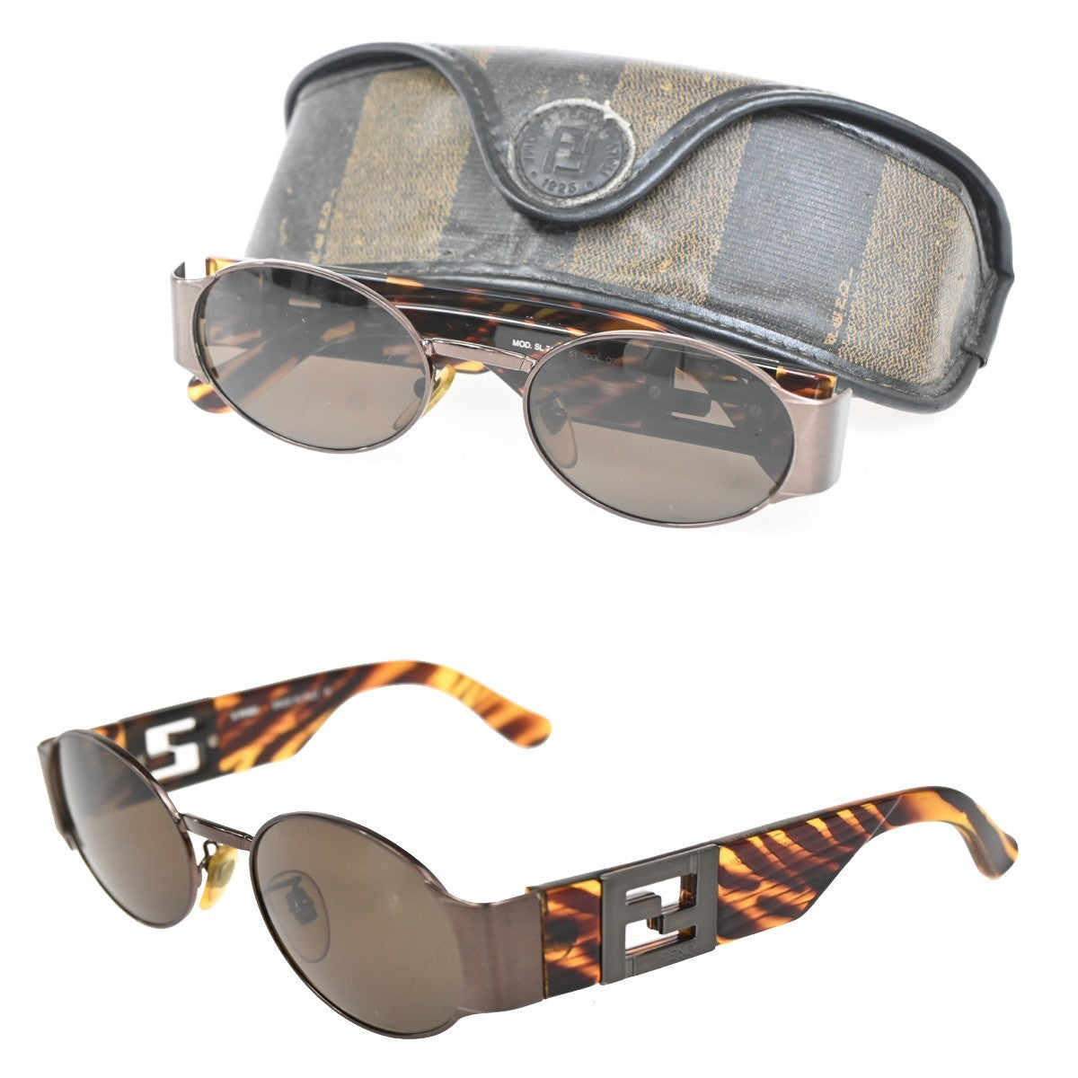 FENDI FF Logo Sunglasses Eye Wear Plastic Metal Brown Italy SL7131 07CA890