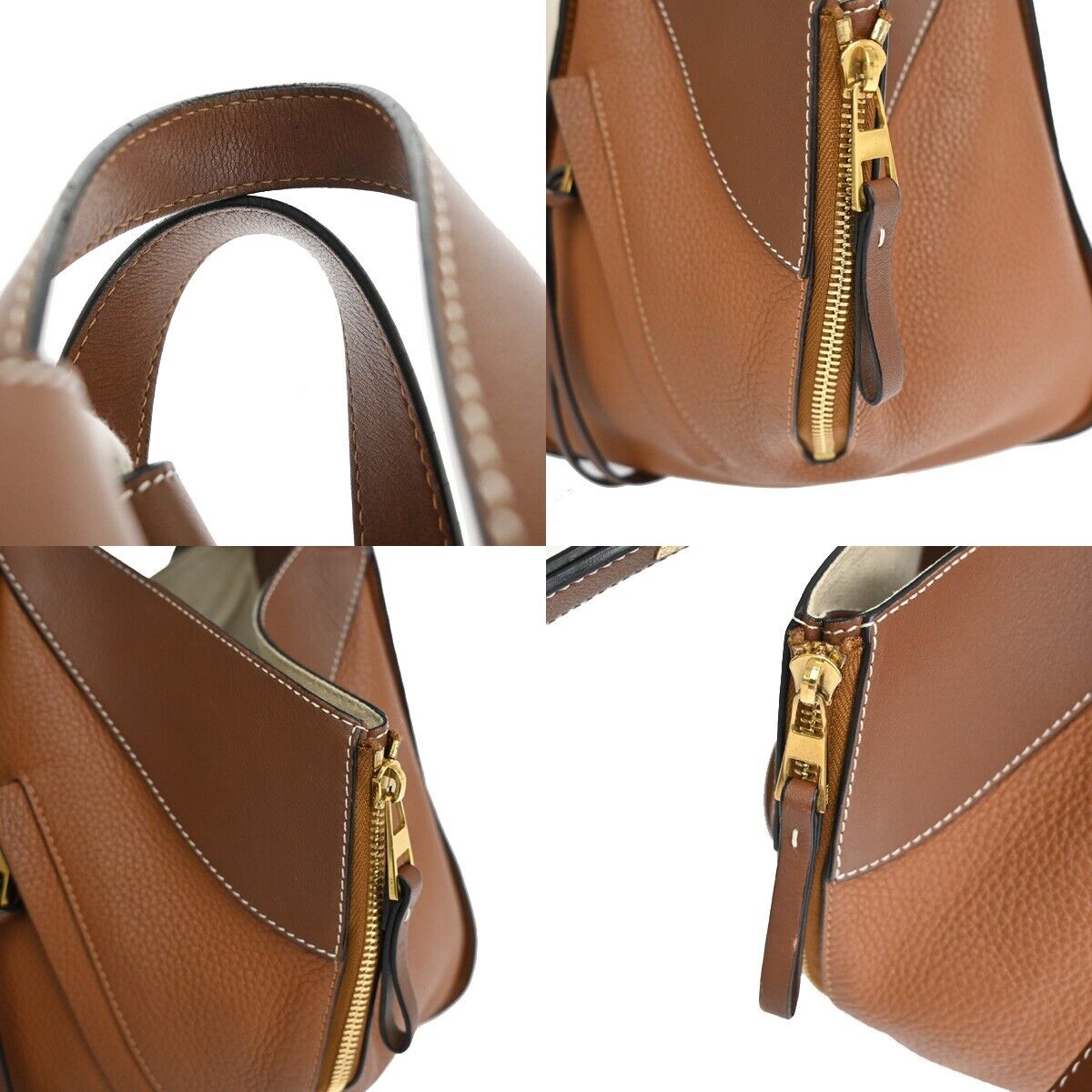 LOEWE Logo Hammock Small 2Way Shoulder Hand Bag Leather Brown Gold 636RJ395