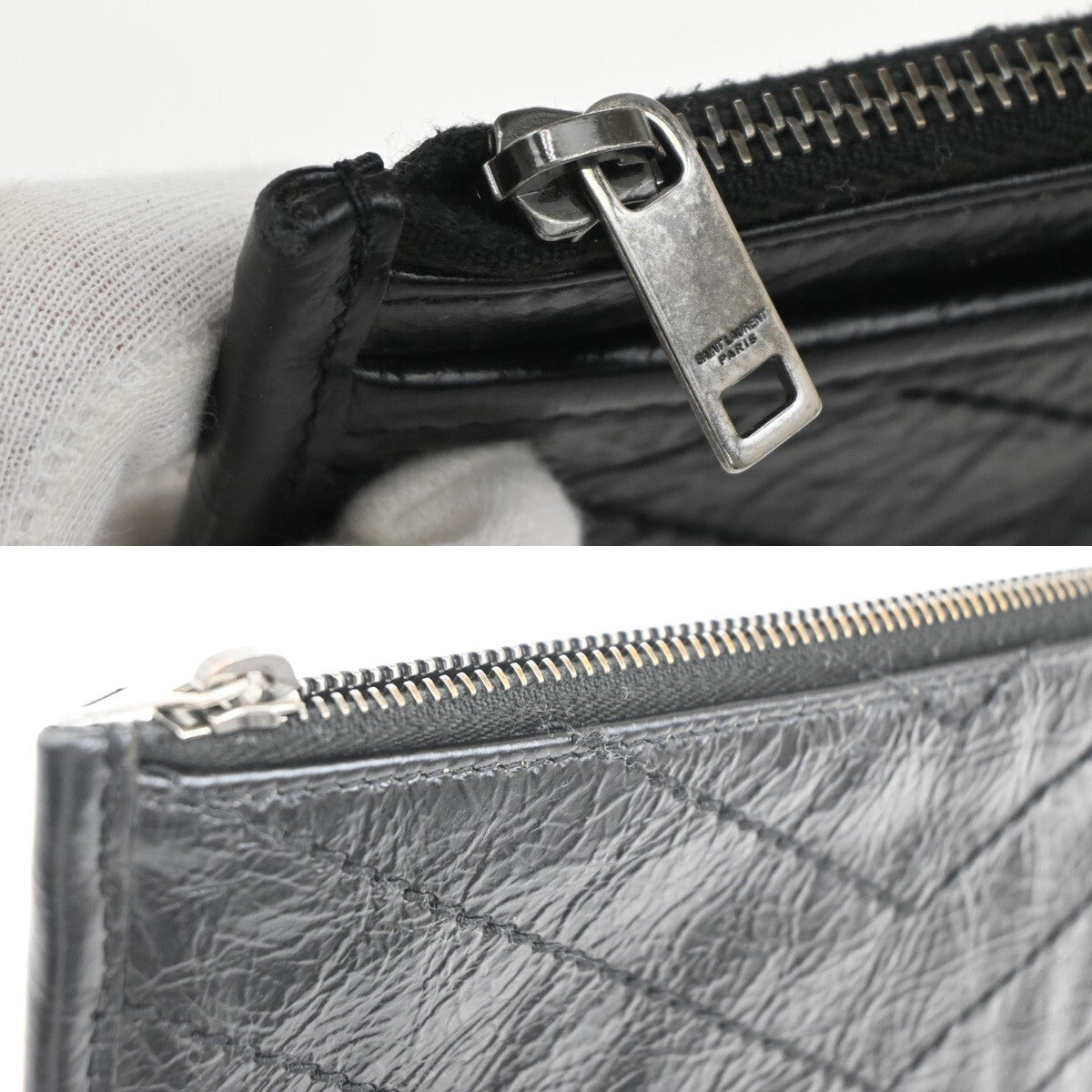 SAINT LAURENT YSL Logo Pouch Bag Leather Black SHW 69EE497