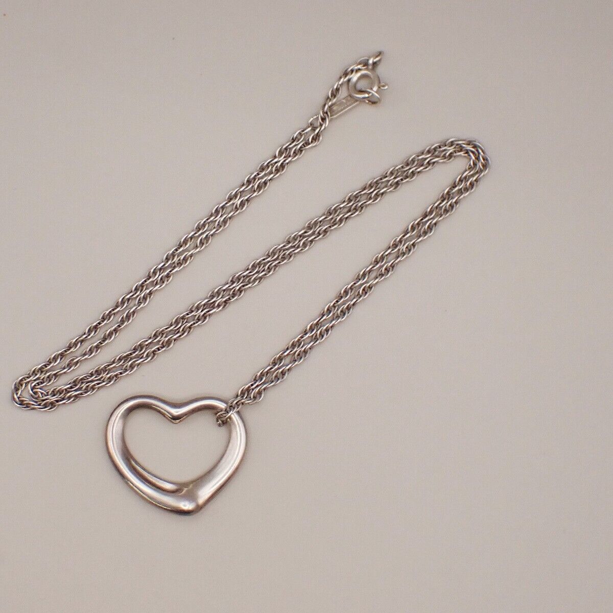 TIFFANY & CO. Open Heart 22mm Chain Necklace Ag 925 Elsa Peretti Silver 02YG729