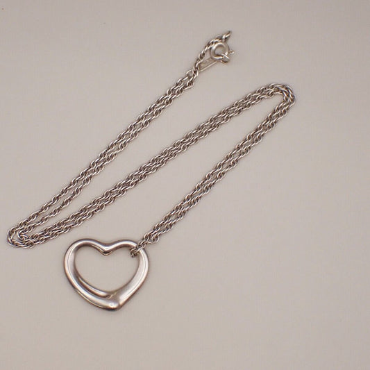 TIFFANY & CO. Open Heart 22mm Chain Necklace Ag 925 Elsa Peretti Silver 02YG729