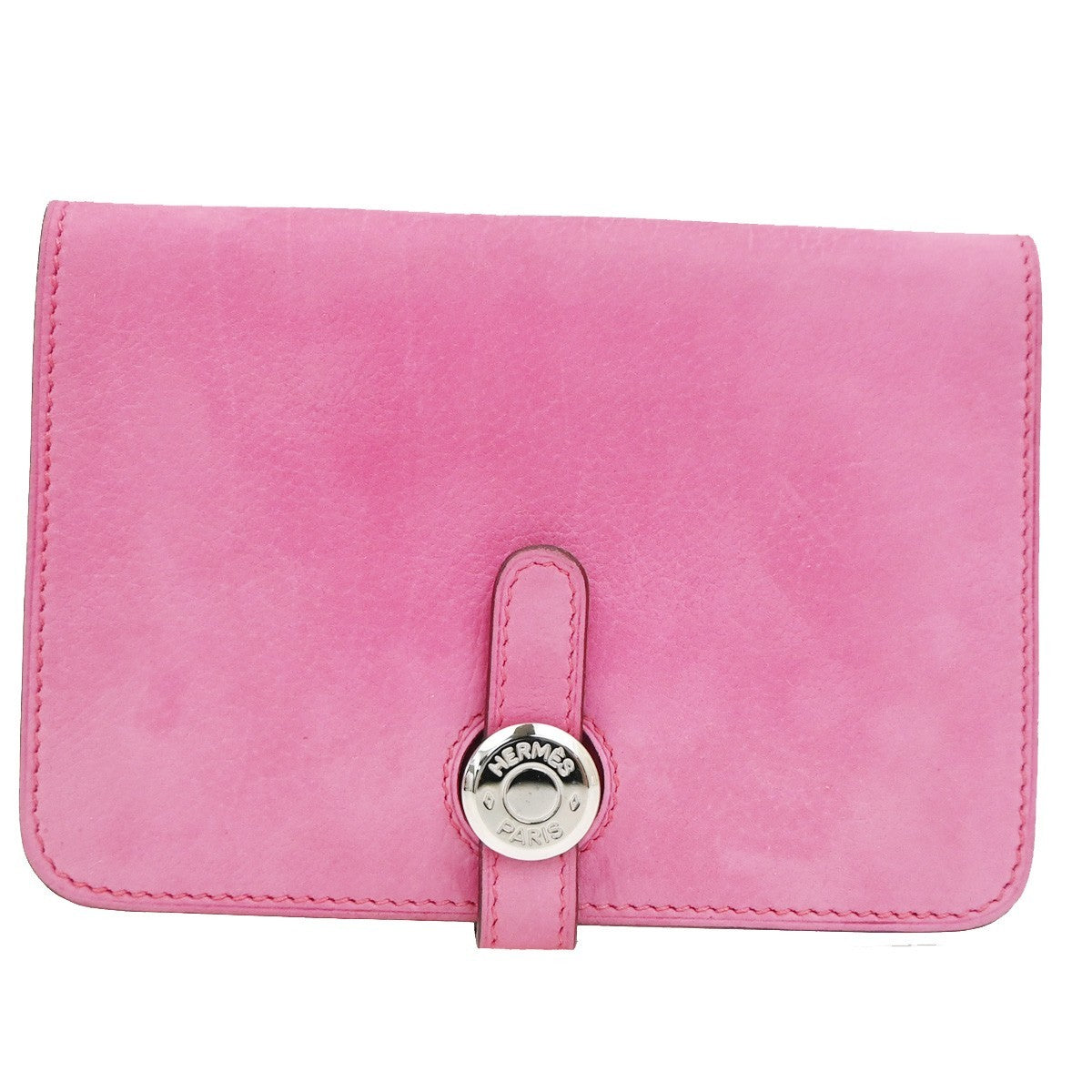 HERMES Dogon Long Bifold Wallet Eversoft Leather Pink France  square J 92TA690